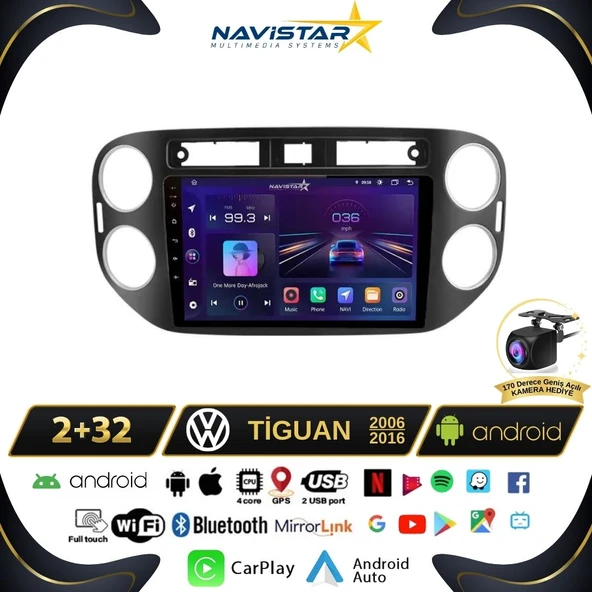 Volkswagen Tiguan 2+64GB Android 13 Kablosuz Carplay 2006-2016 Navigasyon Multimedya Sistemi ürün görseli 1