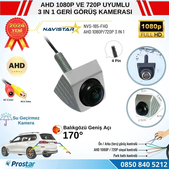Ayarlanabilir Başlıklı AHD 1080P ve 720P Çevrilebilir 170 Derece Geniş Açılı Geri Görüş Kamerası ürün görseli 1