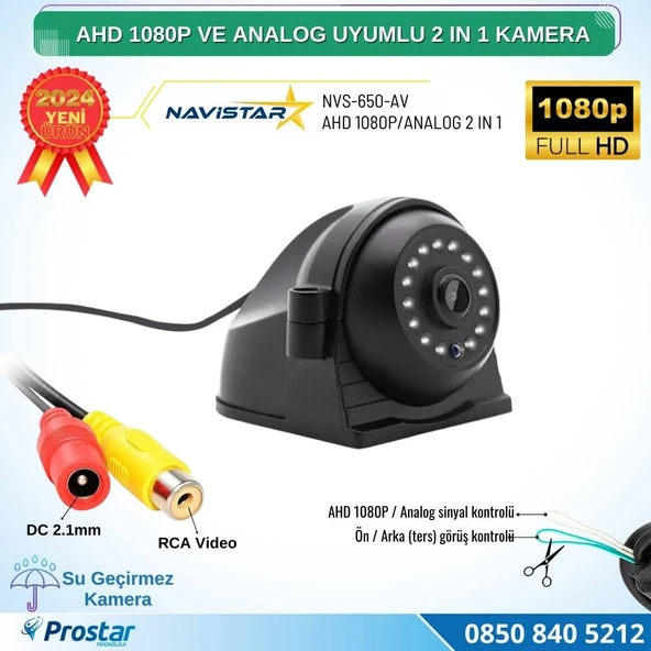 Metal Kasa AHD 1080P ve Analog Pal Çevirilebilir Gece Görüşlü Yan, Ön ve Arka Uyumlu Full HD Kamera ürün görseli 1