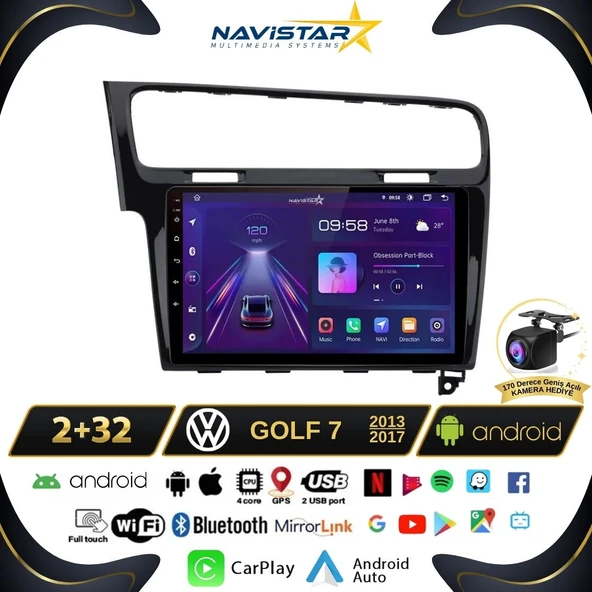 Vw Golf 7  Kablosuz Carplay 2+32 GB Android 13 Navigasyon Multimedya Sistemi ürün görseli 1