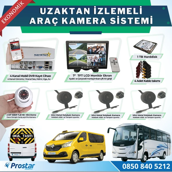 Ekonomik 4 Kameralı Kayıtlı 1 Tb Hdd 7 Inç Ekranlı Uzaktan İzlemeli Tak Kullan Set ürün görseli 1