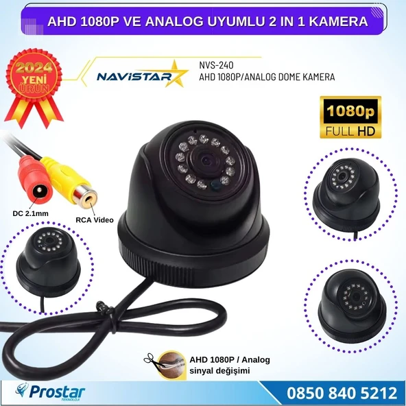 AHD 1080P ve Analog Pal Çevrilebilir Plastik Mini Dome Araç Kamerası ürün görseli 1