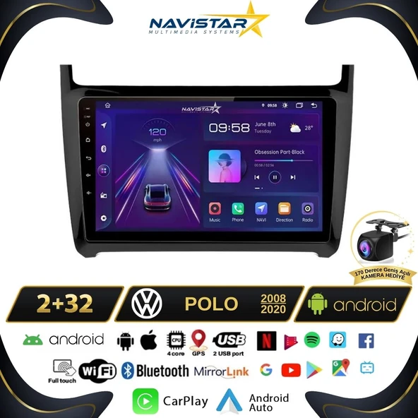 Volkswagen Polo 2+64GB Android 13 Kablosuz Carplay 2008-2020 Navigasyon Multimedya Sistemi ürün görseli 1