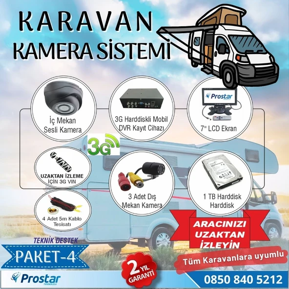 Uzaktan Takipli Karavan Kamera Sistemi Seti Kayıtlı Harddiskli 1 Tb Dahil 4 Kameralı Ekranlı ürün görseli 1