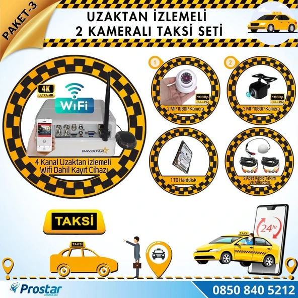 Taksi Kamera Seti 3 Uzaktan Izlemeli 2 Kameralı Wifi 1 Tb Harddisk Dahil ürün görseli 1