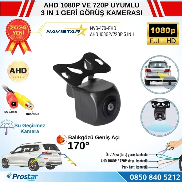 Balıkgözü AHD 1080P ve 720P Çevirilebilir 170 Derece Geniş Açılı Geri Görüş Kamerası ürün görseli 1