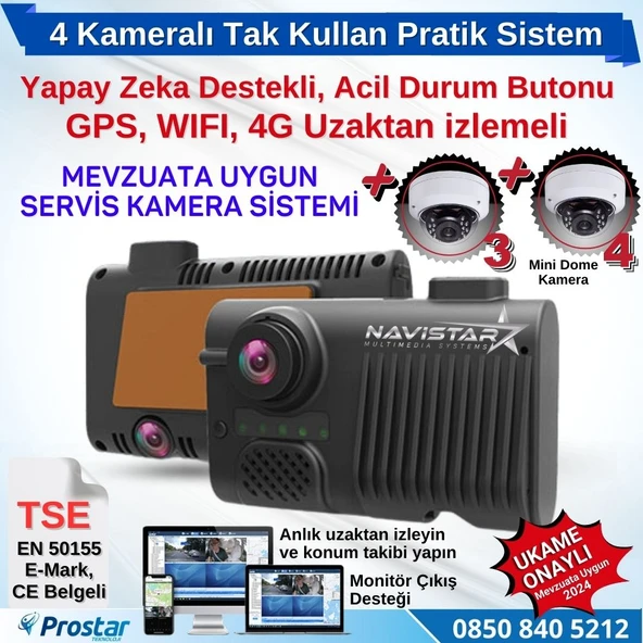Mevzuata Uygun 4 Kameralı 4G GPS Wifi Acil Durum butonu dahil Pratik Montaj Kamera Seti ürün görseli 1