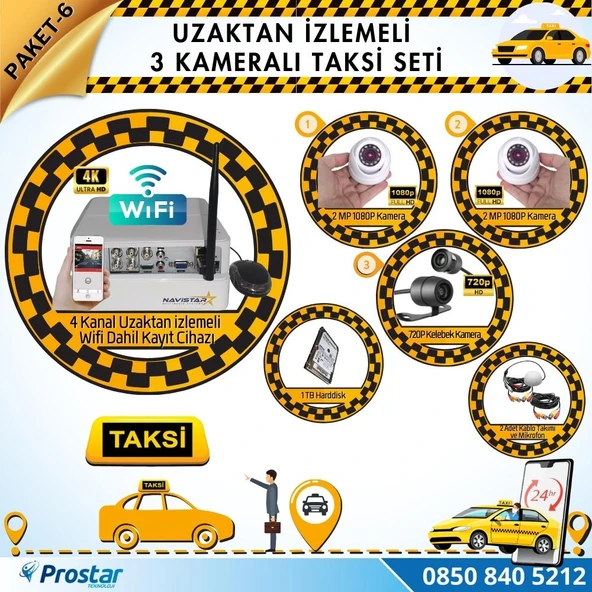 Taksi Kamera Seti 6 Uzaktan Izlemeli 3 Kameralı Wifi 1 Tb Harddisk Dahil ürün görseli 1