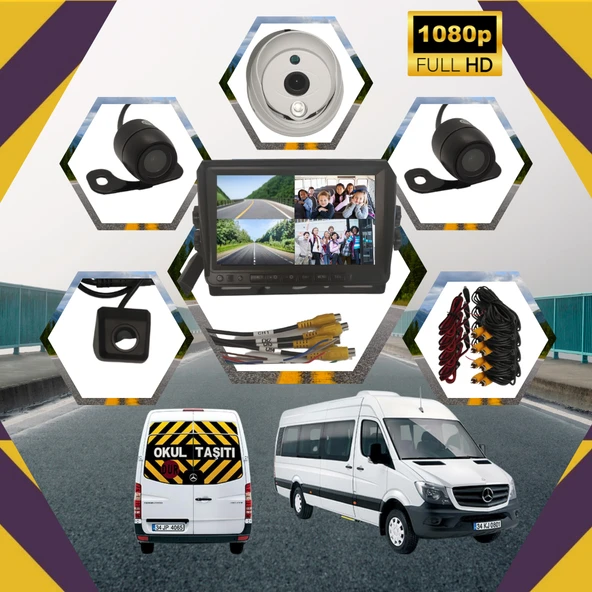 Kayıtlı Servis Okul Taşıtları 4 Lü Kamera 7 Inç Monitör Full Set 256 Gb Sd Kart Desteği + 1 Dome Kamera ürün görseli 1