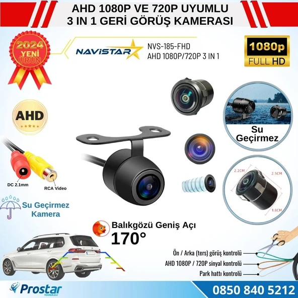 Balıkgözü Kelebek AHD 1080P ve 720P Çevrilebilir 170 Derece Geniş Açılı Geri Görüş Kamerası ürün görseli 1