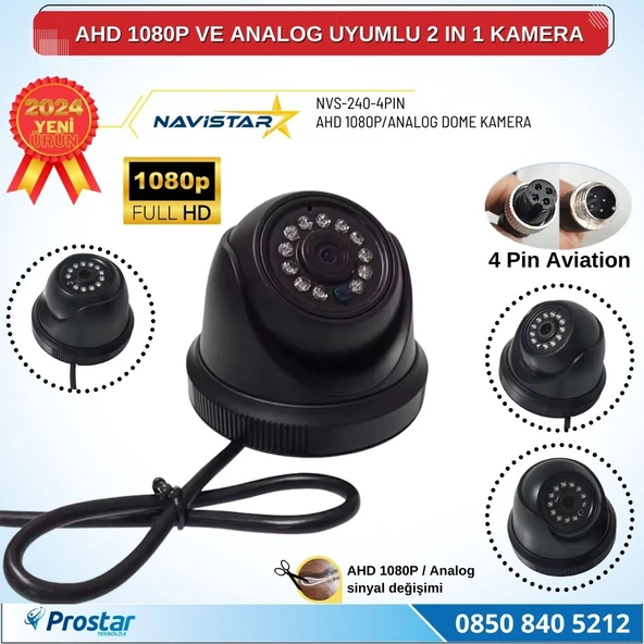 AHD 1080P ve Analog Pal Çevrilebilir 4 Pin Plastik Mini Dome Araç Kamerası ürün görseli 1