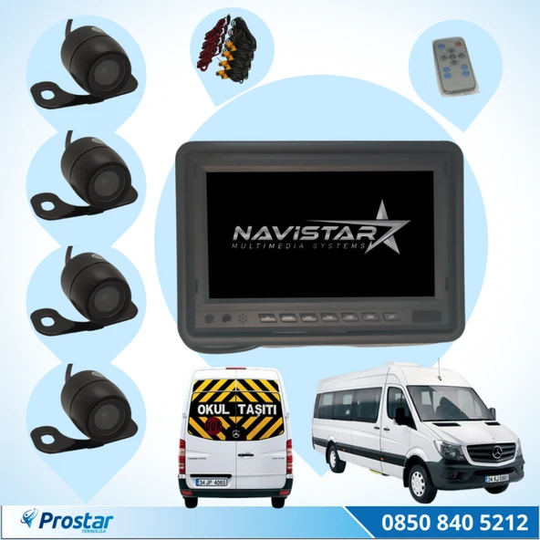 Okul Ve Servis Taşıtları Dört Kameralı AHD 720P 7" Ekranlı 4 Kamera Dahil Full Set ürün görseli 1