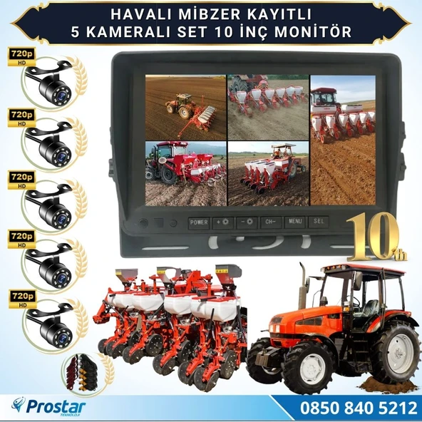 5 Kameralı Mibzer Havalı Tohum Makinesi 10 inç Monitör 720P Beyaz Işıklı AHD Kayıtlı Kamera Seti ürün görseli 1