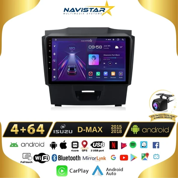Isuzu DMax 2015-2018 Model 4GB + 64GB Android 13 Kablosuz Carplay Navigasyon Multimedya Sistemi ürün görseli 1