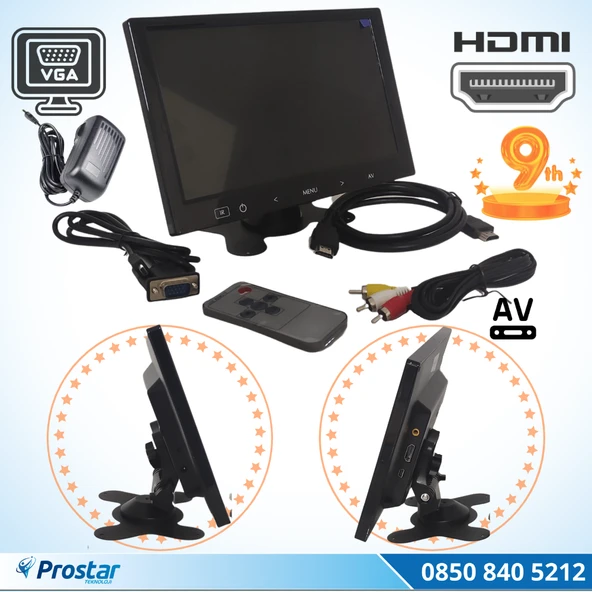 Güvenlik Kamera Monitörü 9" Ekran Hdmi Vga Av Girişli Lcd Ekran 4 Kanal ürün görseli 1