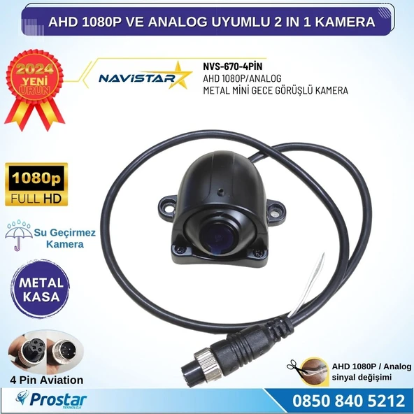 Metal Mini Kasa AHD 1080P ve Analog Pal Çevirilebilir 4 Pin Starlight Gece Görüşlü Yön Ayarlanabilir Araç Kamerası ürün görseli 1