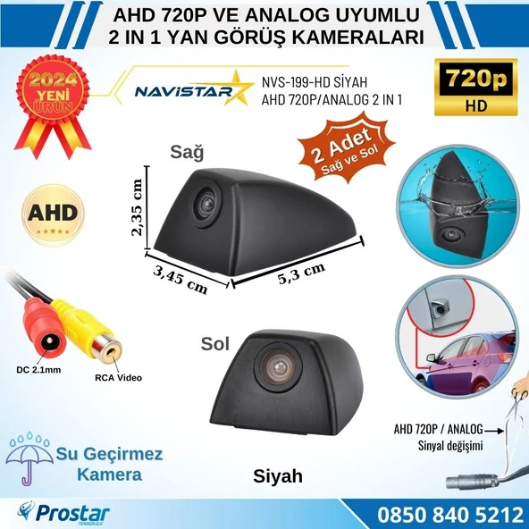 Yan Araç Kamerası AHD 720P ve Analog PAL Mini (Siyah) Özel Tasarım ürün görseli 1