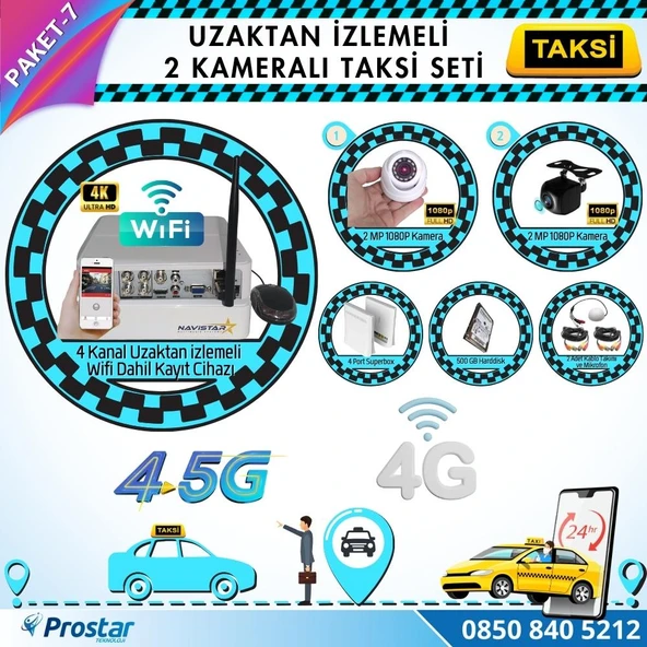 Taksi Kamera Seti 7 Uzaktan Izlemeli 2 Kameralı Wifi 4G 500 Gb Harddisk Dahil ürün görseli 1