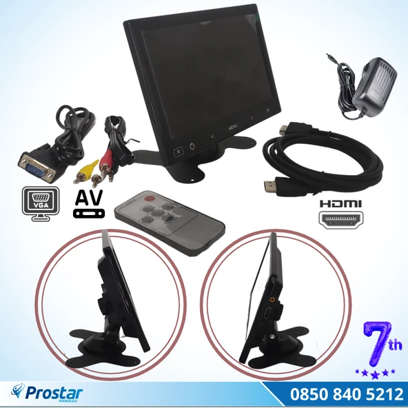 Güvenlik Kamera Monitörü 7" Ekran Hdmi Vga Av Girişli Lcd Ekran 4 Kanal ürün görseli 1