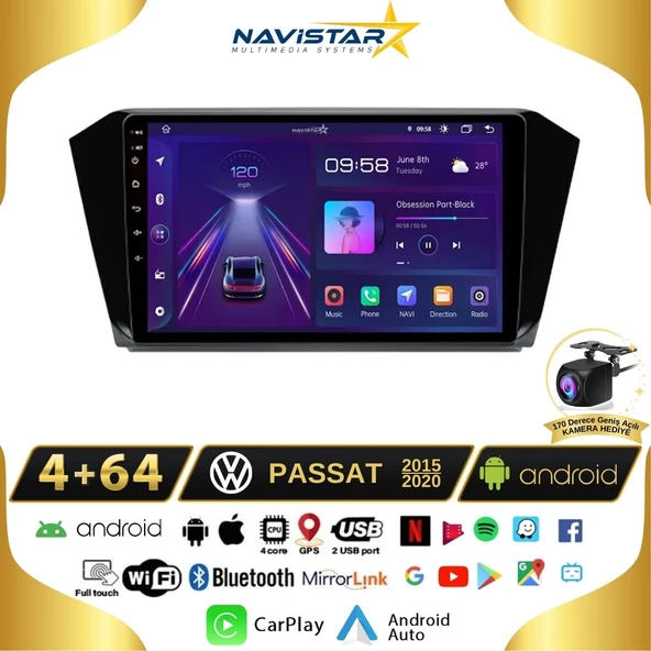 Passat B8 Kablosuz Carplay 4+64 GB Android 13 Navigasyon 10 Inç Multimedya Sistemi ürün görseli 1