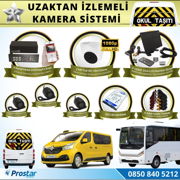 Okul Servis Kamera Sistemi Seti Uzaktan Izlemeli 4 Kameralı 7" Hdmi Monitör 320 Gb Harddisk Dahil ürün görseli 1