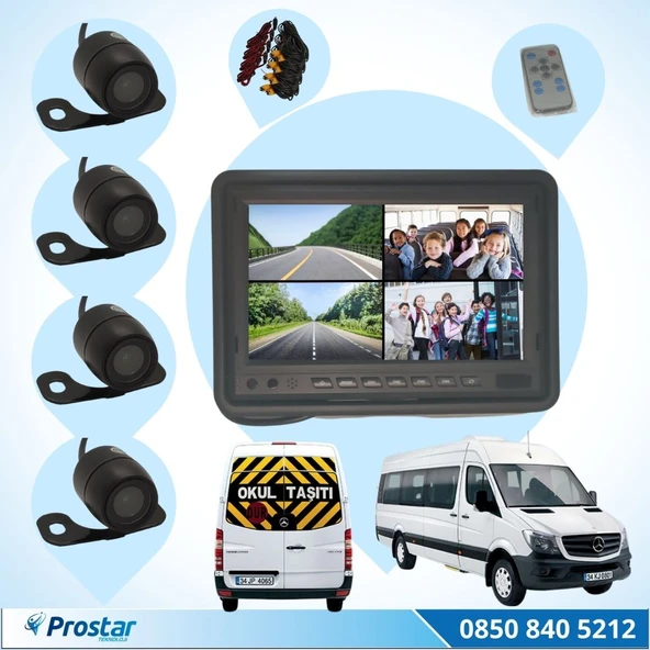 Okul ve Servis Taşıtları Dört Kameralı 7" Ekranlı 4 Kamera Dahil Full Set ürün görseli 1