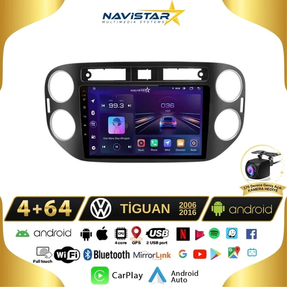 Volkswagen Tiguan 4GB + 64GB Android 13 Kablosuz Carplay 2006-2016 Navigasyon Multimedya Sistemi ürün görseli 1
