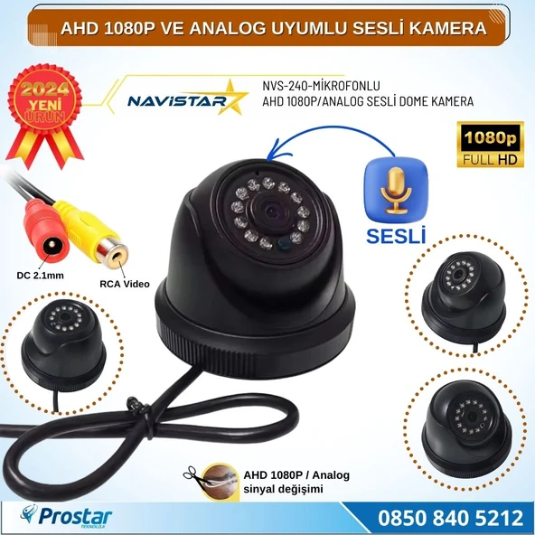 Mikrofonlu AHD 1080P ve Analog Pal Çevrilebilir Plastik Mini Dome Araç Kamerası ürün görseli 1