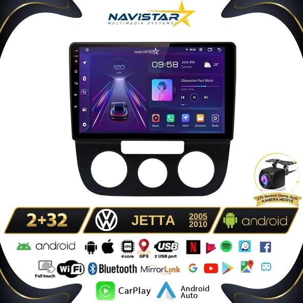 Volkswagen Jetta 2+64GB Android 13 Kablosuz Carplay 2005-2010 Navigasyon Multimedya Sistemi ürün görseli 1