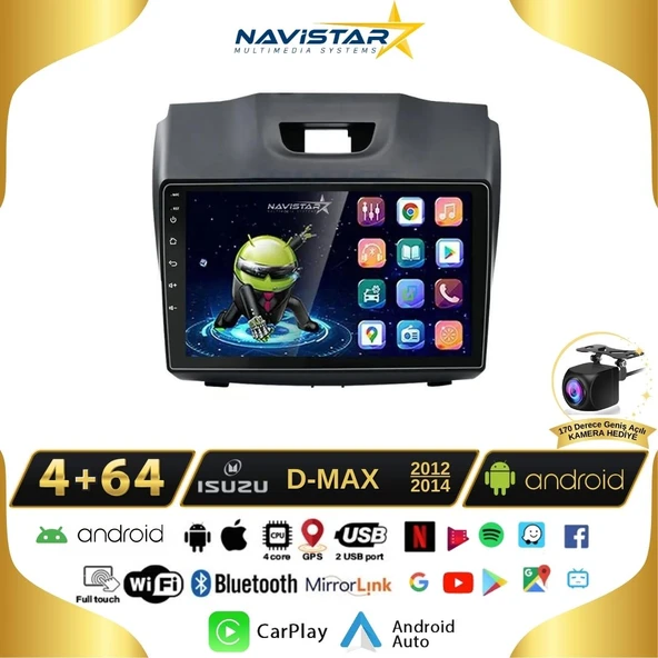 Isuzu DMax 2012-2014 Model 4GB + 64GB Android 13 Kablosuz Carplay Navigasyon Multimedya Sistemi ürün görseli 1