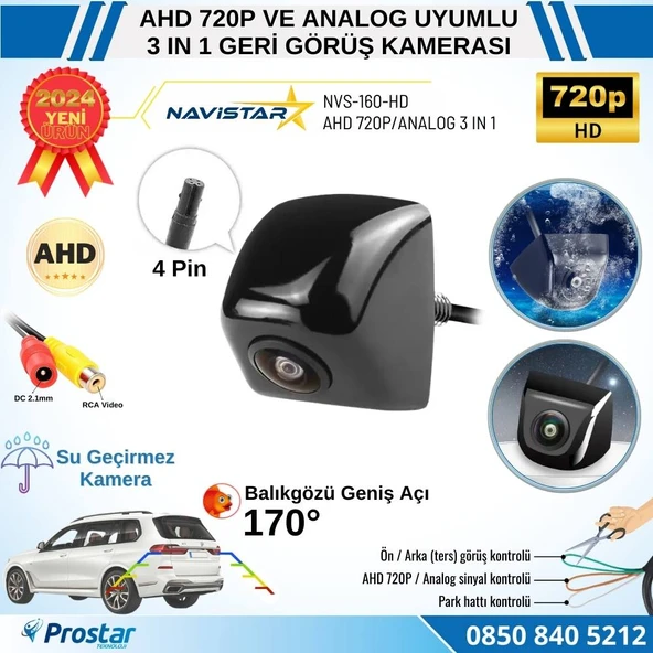 Piramit Balıkgözü AHD 720P ve Analog Çevrilebilir 170 Derece Geniş Açılı Geri Görüş Kamerası ürün görseli 1