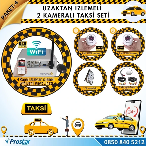 Taksi Kamera Seti 4 Uzaktan Izlemeli 2 Dome Kameralı Wifi 1 Tb Harddisk Dahil ürün görseli 1