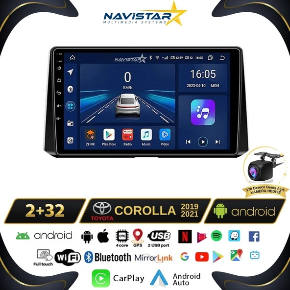 Toyota Corolla 2019-2021 Model 2+64GB Android 13 Kablosuz Carplay Navigasyon Multimedya Sistemi ürün görseli 1