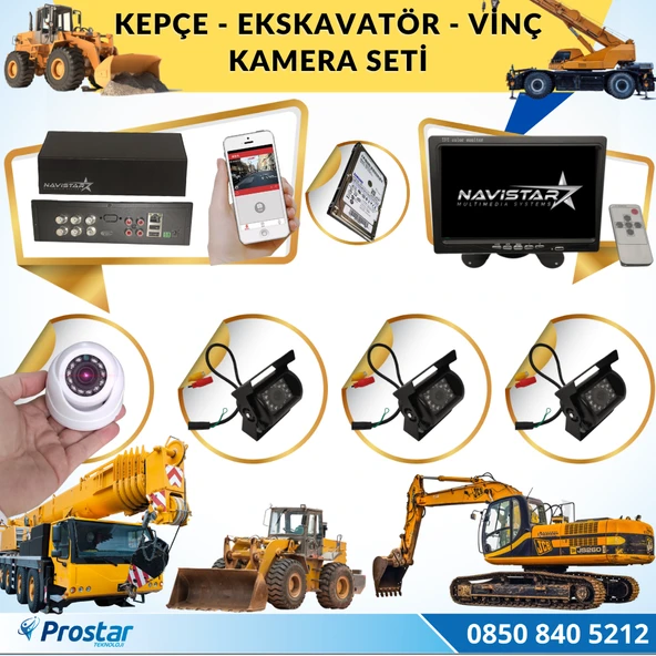 Ekskavatör Dozer Greyder Vinç Kepçe Uzaktan İzlemeli 4 Kameralı 320 Gb Harddisk Kamera Seti ürün görseli 1