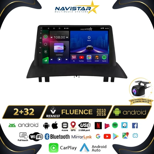 Fluence Kablosuz Carplay 2+64GB Android 13 Navigasyon Multimedya Sistemi ürün görseli 1
