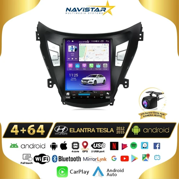 Hyundai Elantra Tesla 4GB + 64GB 2012-2015 Model Kablosuz Carplay Navigasyon Qled Multimedya Sistemi ürün görseli 1