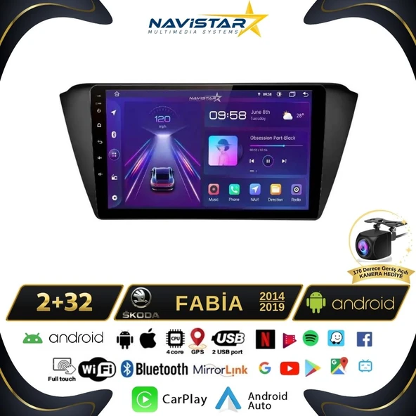 Skoda Fabia 2014-2019 Model 2+64GB Android 13 Kablosuz Carplay Navigasyon Multimedya Sistemi ürün görseli 1