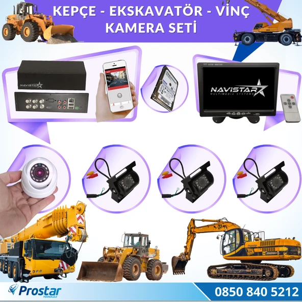 Uzaktan İzlemeli 4 Kameralı Ekskavatör Dozer Greyder Vinç Kepçe 1 Tb Harddisk Kamera Seti ürün görseli 1