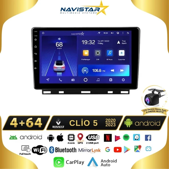 Clio 5 2020-2023 Model 4GB + 64GB Android 13 Kablosuz Carplay Navigasyon Multimedya Sistemi ürün görseli 1