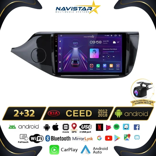 Kia Ceed 2012-2018 Model 2+64GB Android 13 Kablosuz Carplay Navigasyon Multimedya Sistemi ürün görseli 1