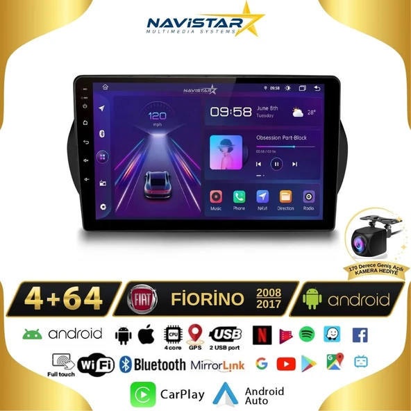 Fiat Fiorino 4GB + 64GB Kablosuz Carplay 2008-2017 Android 13 Navigasyon Multimedya Sistemi ürün görseli 1