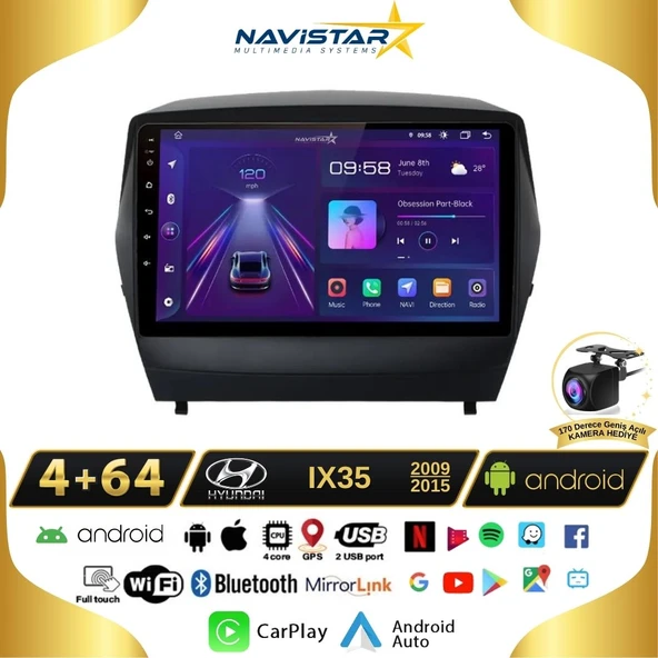 Hyundai Ix35 Kablosuz Carplay 4GB + 64GB Android 13 Navigasyon Multimedya Sistemi 2009-2015 ürün görseli 1