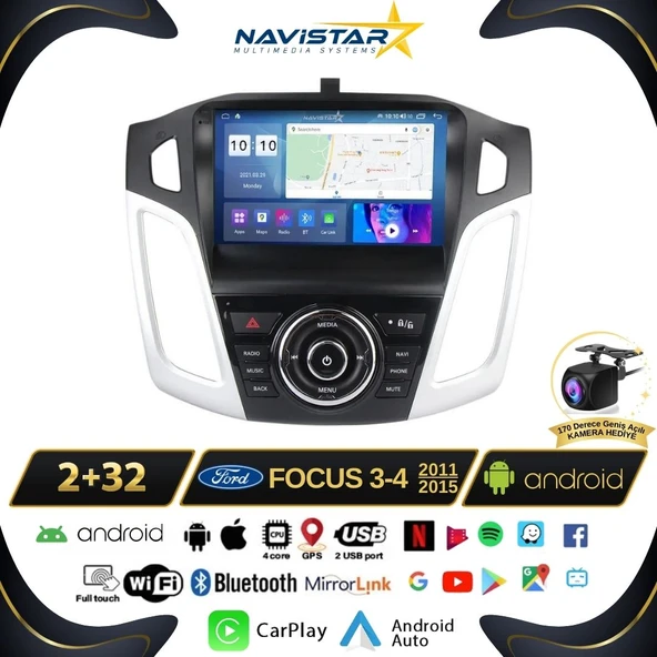 Ford Focus 34 2+64GB Kablosuz Carplay 2011-2015 Android 13 Navigasyon Multimedya Sistemi ürün görseli 1