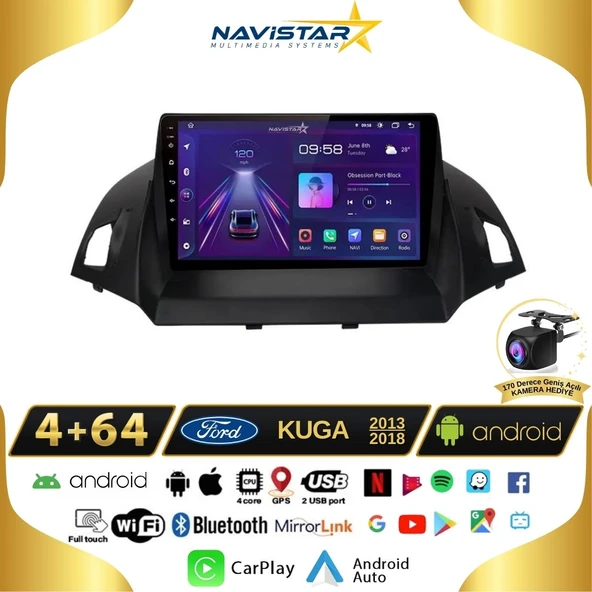 Ford Kuga 4GB + 64GB Android 13 Kablosuz Carplay 2013-2018 Navigasyon Multimedya Sistemi ürün görseli 1