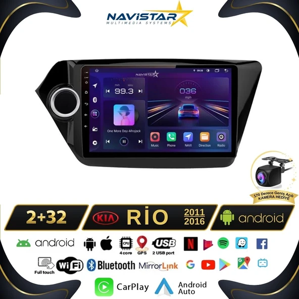 Kia Rio 2011-2016 Model 2+64GB Android 13 Kablosuz Carplay Navigasyon Multimedya Sistemi ürün görseli 1