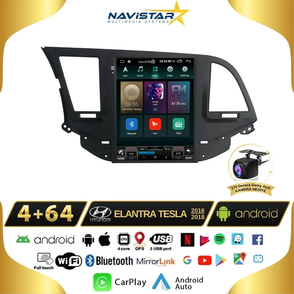 Hyundai Elantra Tesla 4GB + 64GB 2016-2018 Model Kablosuz Carplay Navigasyon Qled Multimedya Sistemi ürün görseli 1
