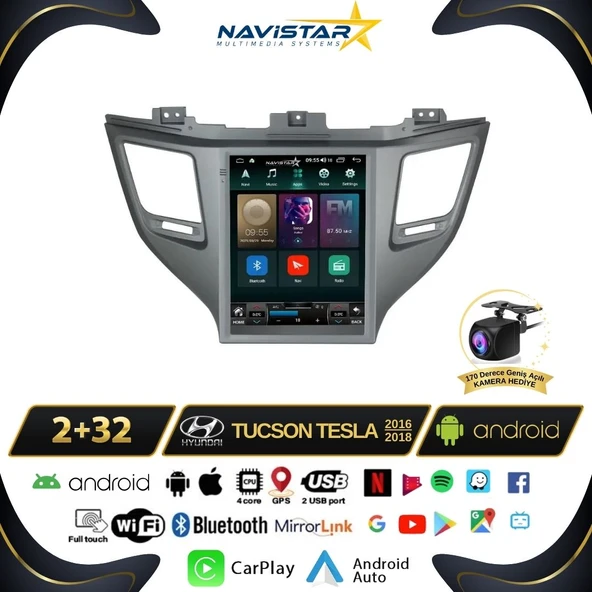 Hyundai Tucson Tesla 2016-2018 Model 2GB + 32GB Kablosuz Carplay Navigasyon Multimedya Sistemi ürün görseli 1