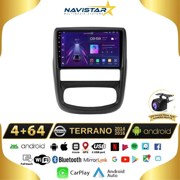 Nissan Terrano  2014-2016 Model 4GB + 64GB Android 13 Kablosuz Carplay Navigasyon Multimedya Sistemi ürün görseli 1
