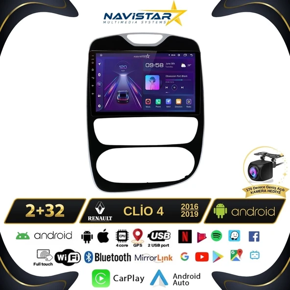 Renault Clio 4 Kablosuz Carplay 2+64GB Android 13 Navigasyon Multimedya Sistemi 2016-2019 ürün görseli 1