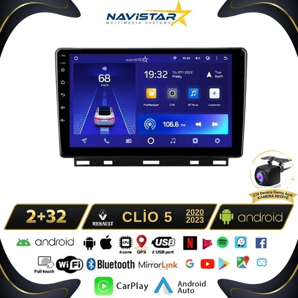 Clio 5 2020-2023 Model 2+64GB Android 13 Kablosuz Carplay Navigasyon Multimedya Sistemi ürün görseli 1